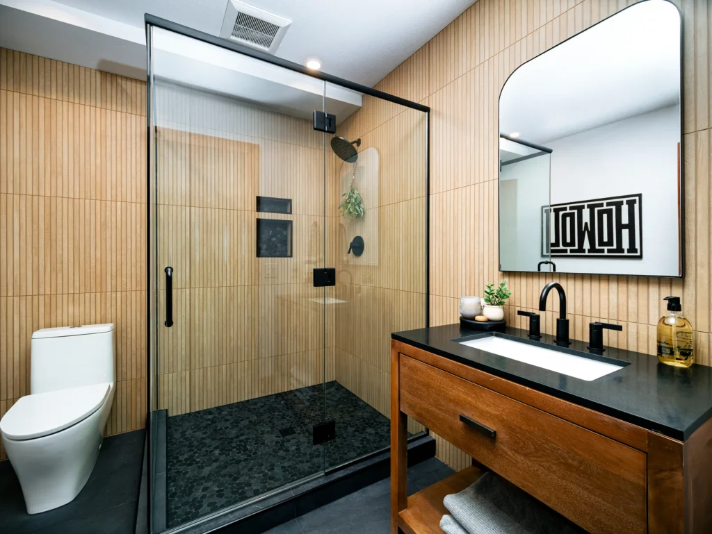 Pullman Full Home Renovation - Elegant Wood Paneled Bathroom